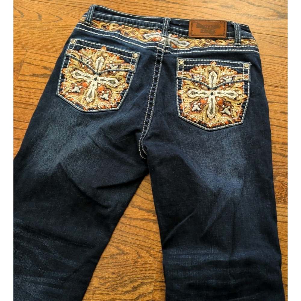 Westfield Eagle Bootcut Jeans Wing Rhinestone Embellished Dark Wash Women Sz 15